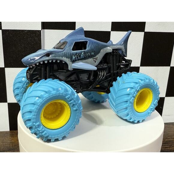 Monster Jam Megalodon 1:64 Blue Yellow Truck 2024 Exclusive - Picture 1 of 7